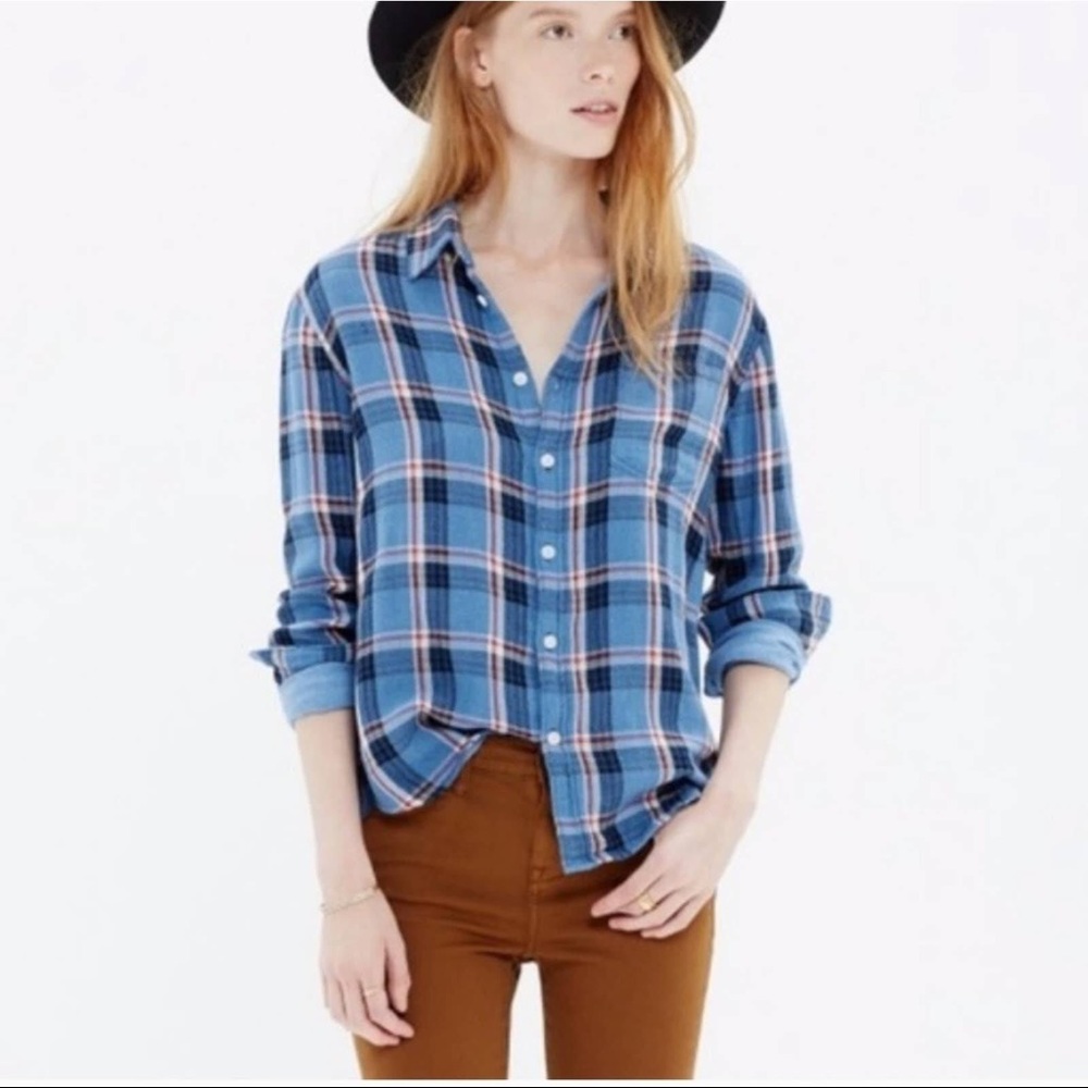 Madewell Plaid Button Down Blue and Red Flannel